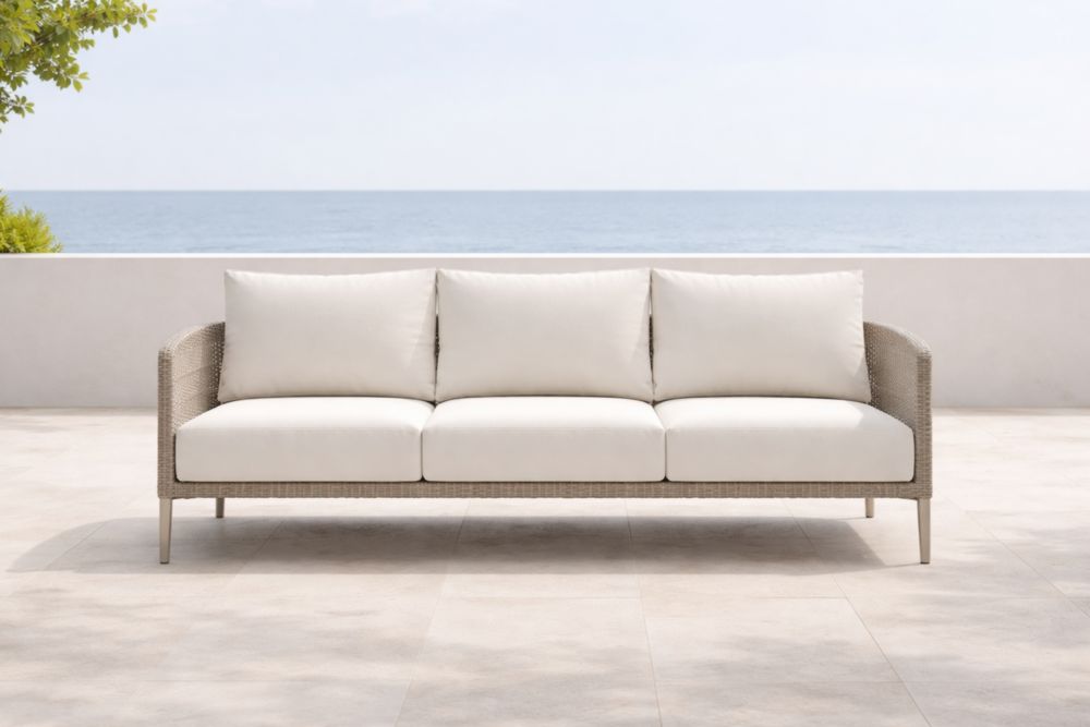 Canapé extérieur trois places aluminium rotin coussins polyester Blanc