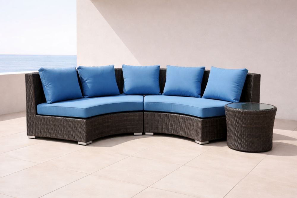 Ensemble de Salon de Jardin en Résine Tressée avec Coussins en Polyester Bleu