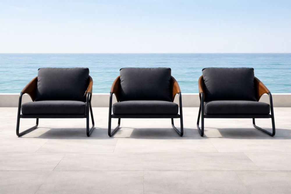 Ensemble de 3 fauteuils extérieurs en acier et bois anthracite