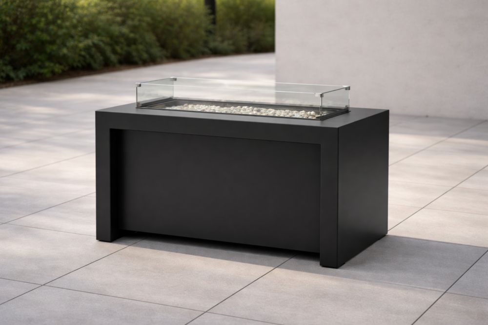 Table Brasero Aluminium Noir avec Verre Trempé