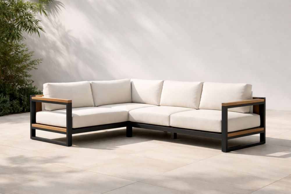 Canapé d'angle extérieur aluminium tissu beige