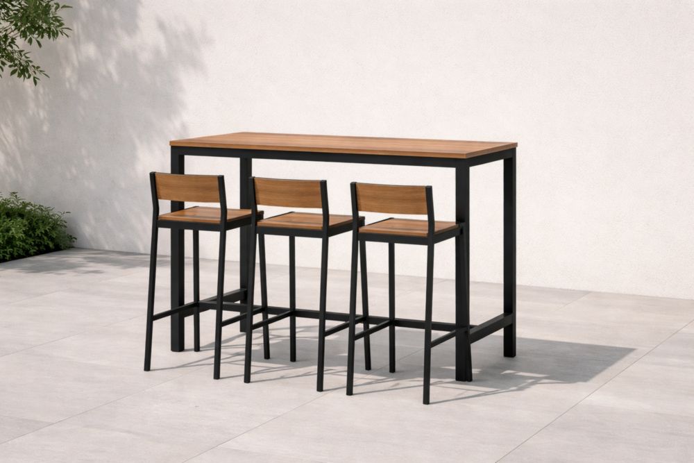 Ensemble Table Haute Rectangulaire en Bois et Métal avec 3 Chaises