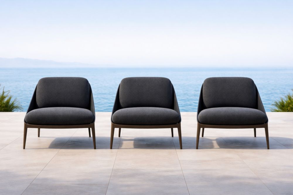 Ensemble de 3 chaises lounge en bois et tissu gris