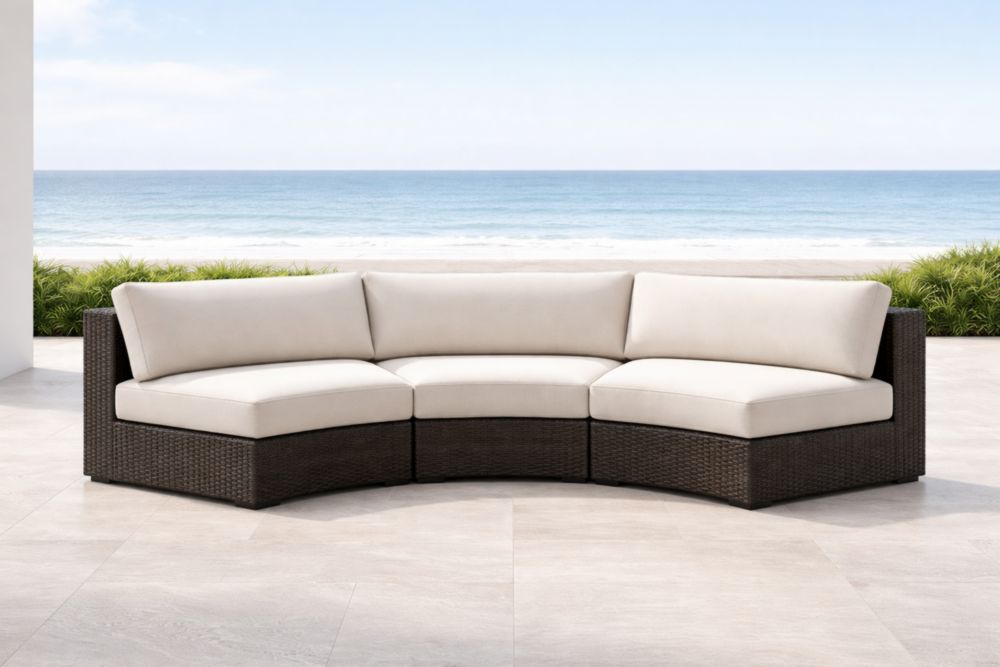 Canapé d'Angle Modulable en Résine Tressée Marron avec Coussins Beige