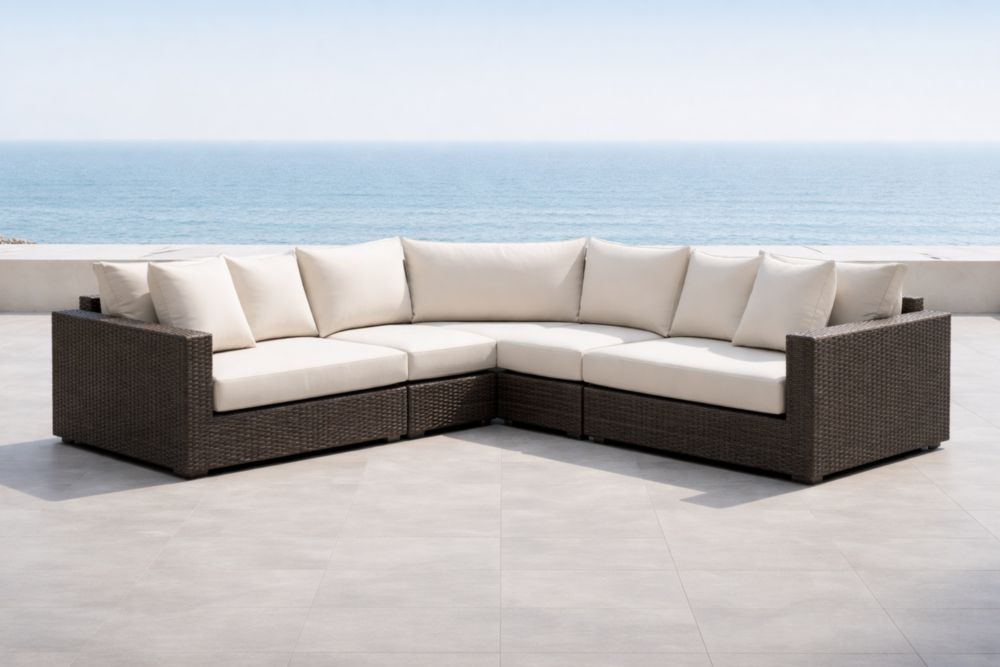 Canapé d'angle extérieur en résine tressée 245x245x65 cm Marron Crème