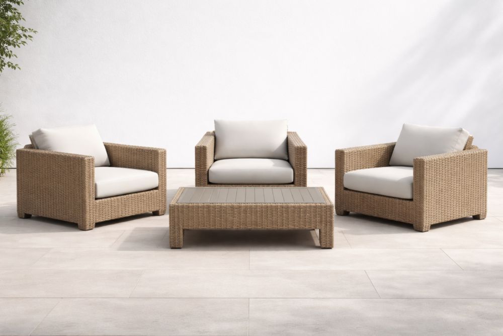 Ensemble de Jardin en Rotin Synthétique Beige avec Coussins
