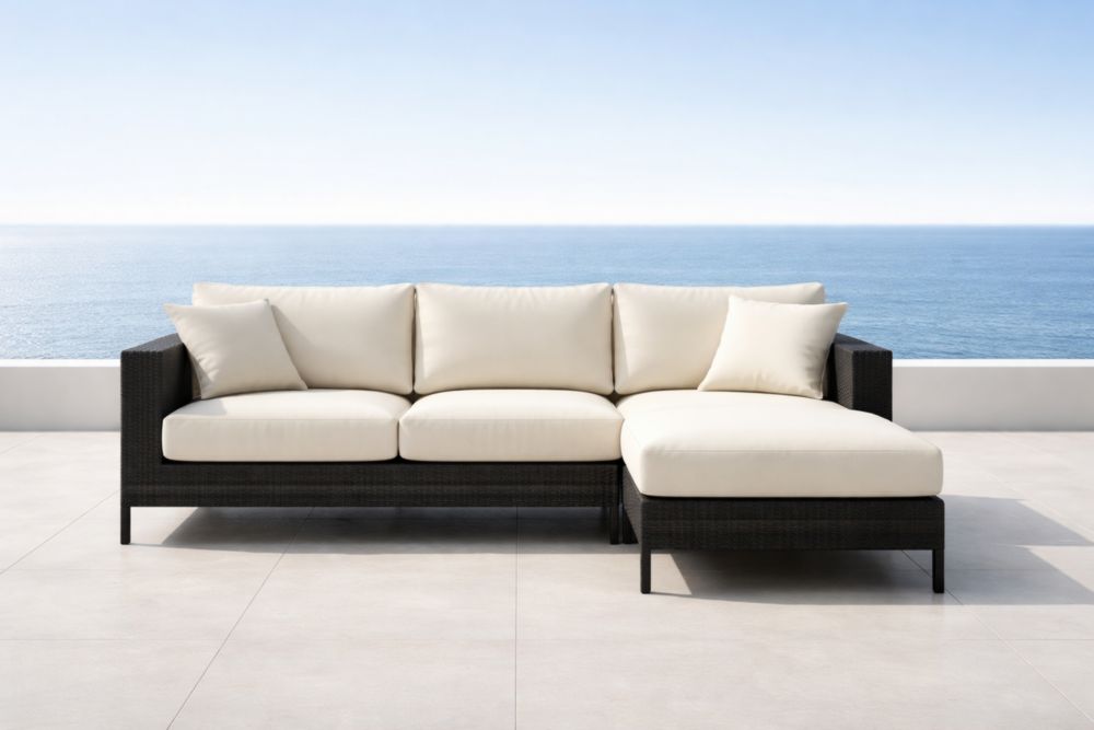 Canapé d'angle extérieur résine tressée beige 300x150x70cm