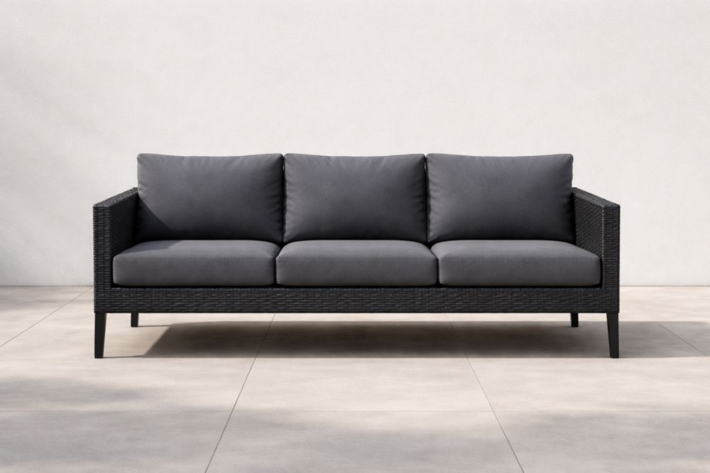 Canapé 3 places extérieur en rotin avec coussins amovibles Gris