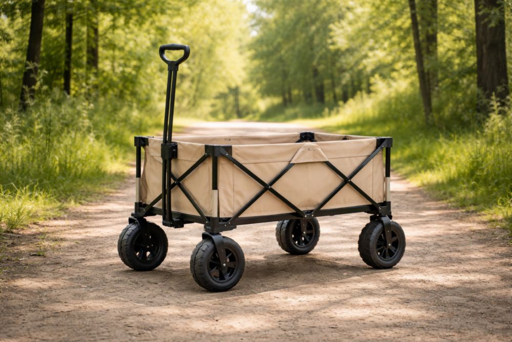 Chariot de Transport Pliable en Acier et Polyester Beige 90cm x 50cm x 60cm