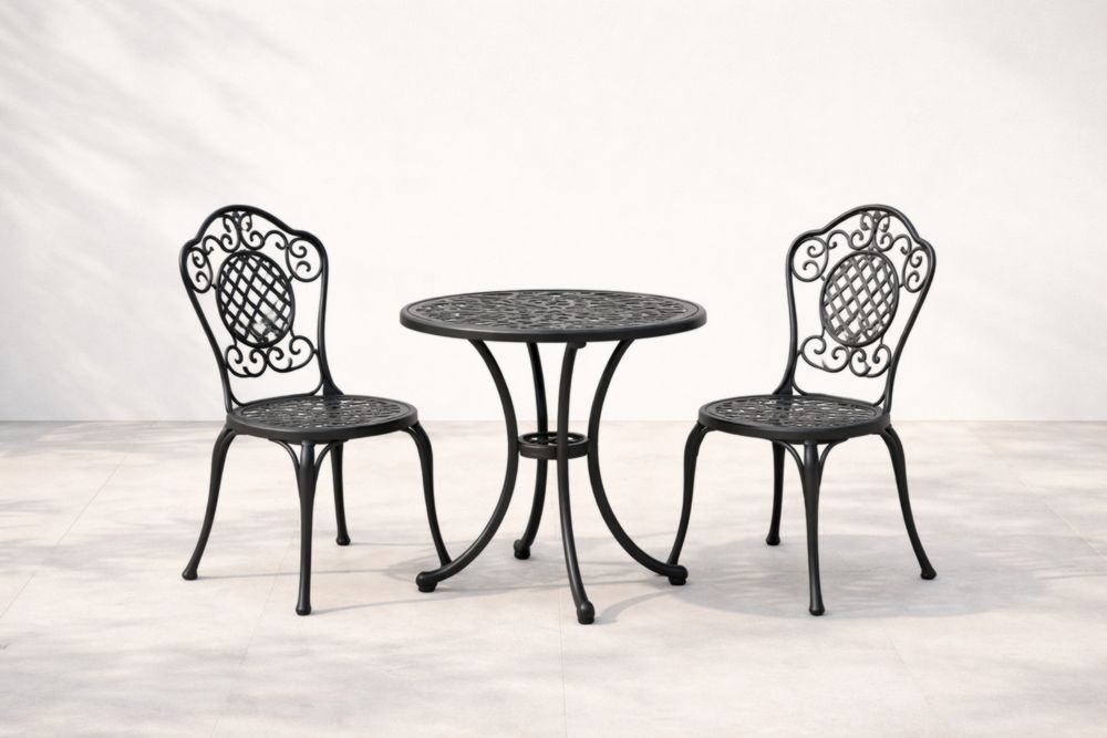 Ensemble table et 2 chaises en aluminium noir extérieur