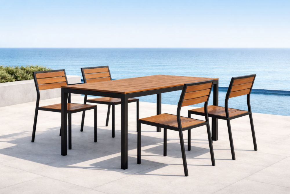 Ensemble de salle à manger extérieur en bois et métal