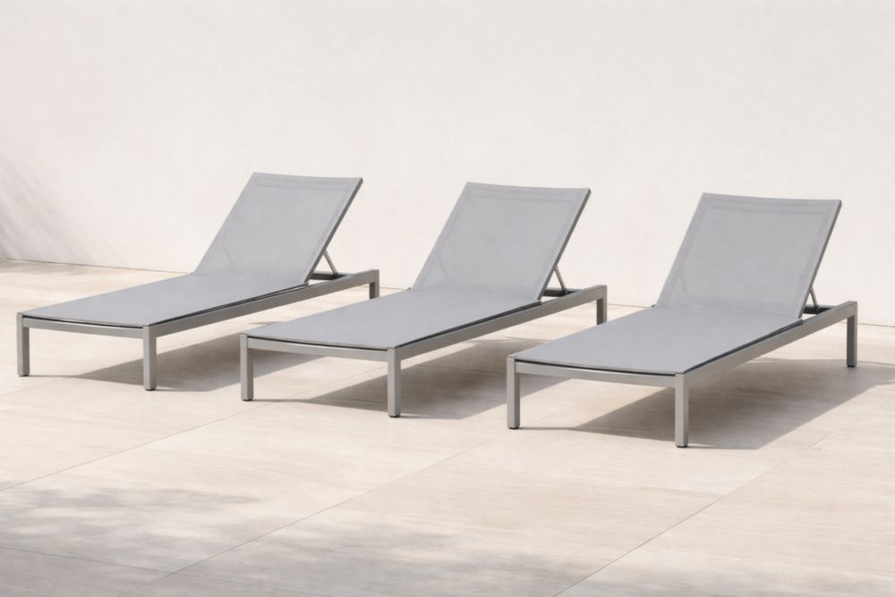 Lot de 3 chaises longues de jardin en aluminium et textilène gris