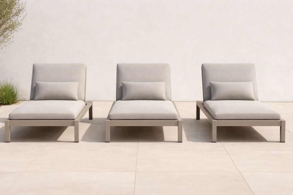 Lot de 3 chaises longues aluminium tissu polyester Gris clair