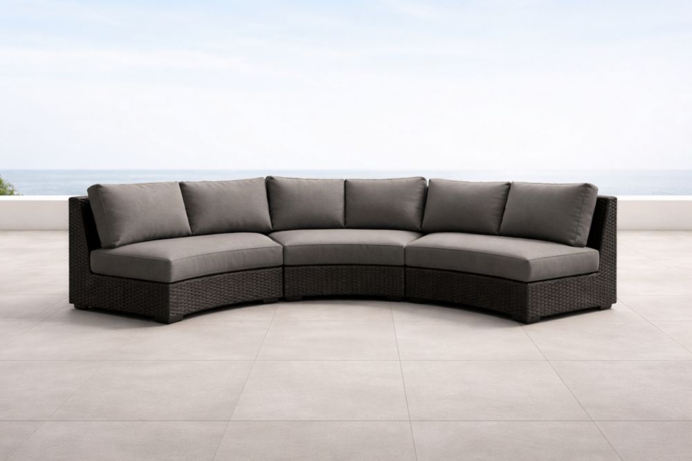 Canapé d'angle extérieur en résine tressée avec coussins en polyester