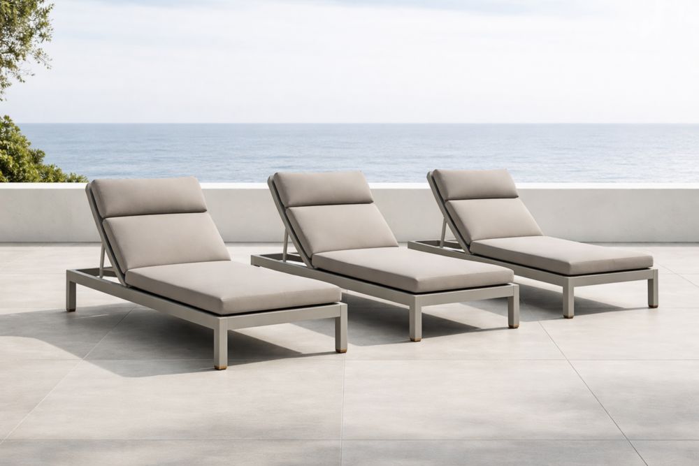Lot de 3 chaises longues en aluminium avec coussins polyester gris
