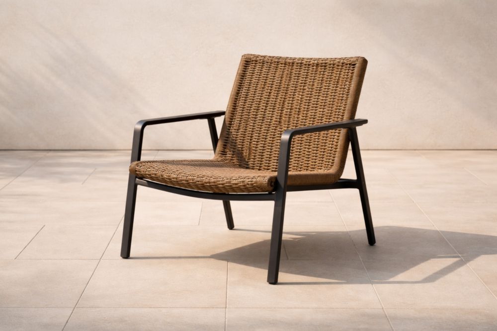 Chaise en métal et rotin synthétique Marron/Noir
