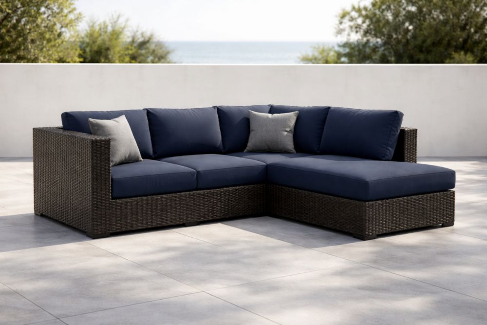 Canapé d'Angle Extérieur Résine Tressée Bleu
