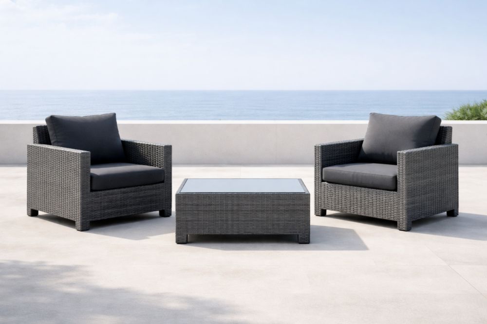 Ensemble de mobilier en résine tressée avec table en verre trempé