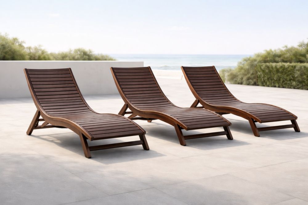Ensemble de 3 chaises longues en bois massif extérieur