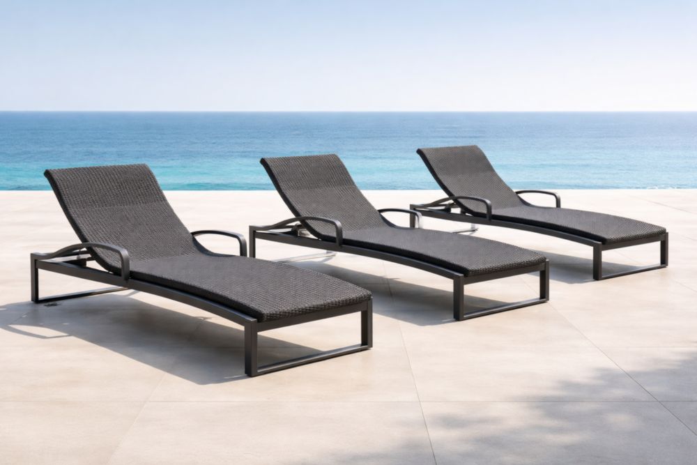 Lot de 3 chaises longues en aluminium et résine tressée noire
