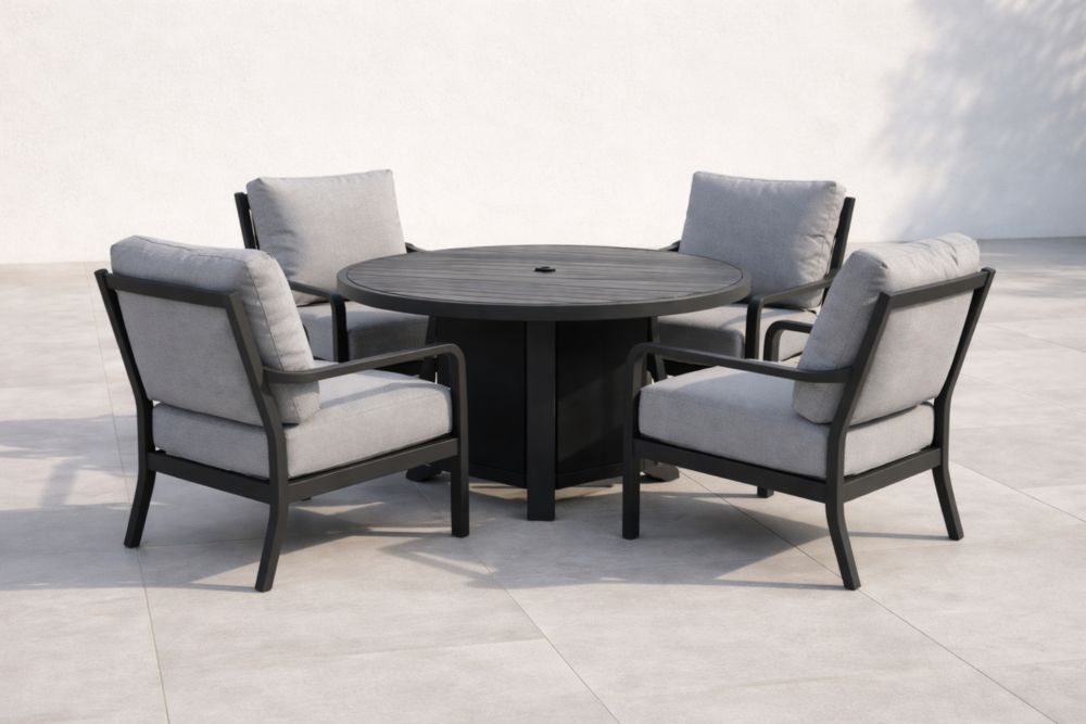 Ensemble de Mobilier de Jardin Rond en Aluminium avec Coussins Polyester Gris
