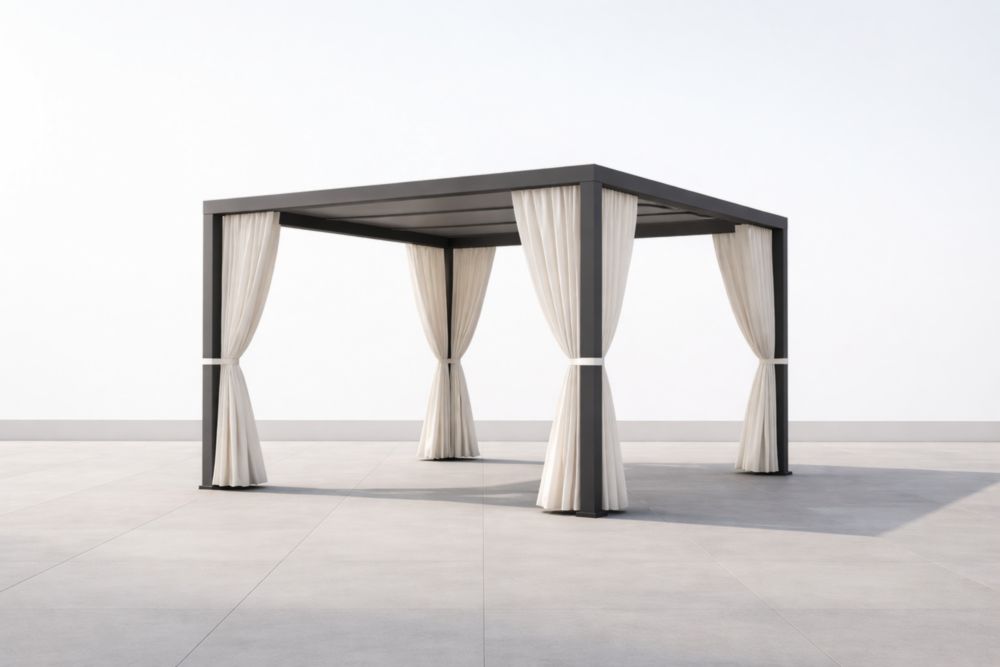 Tonnelle de jardin en aluminium avec rideaux en polyester Blanc