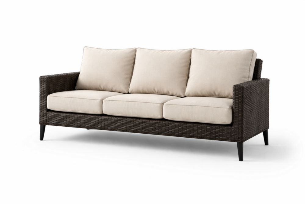 Canapé 3 places extérieur en résine avec coussins en polyester