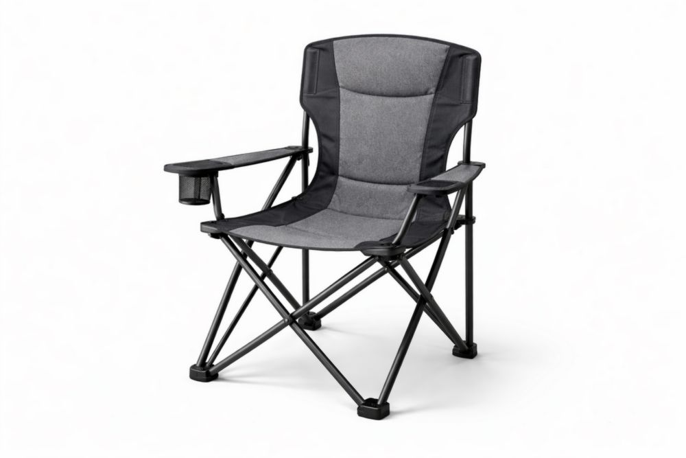 Chaise de camping pliante en acier et polyester avec porte-gobelet