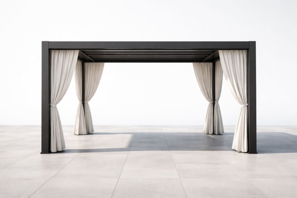 Pergola en aluminium avec rideaux en polyester beige 300x300 cm(L x l)
