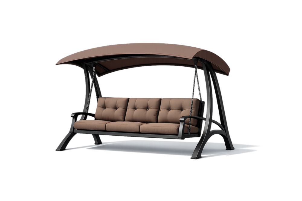Balançoire d'extérieur en acier avec coussins bruns