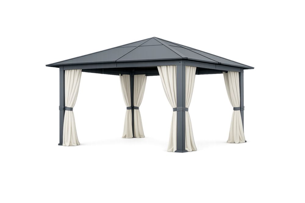 Tonnelle en aluminium avec toit en polycarbonate et rideaux réglables 300x400 cm(L x l)