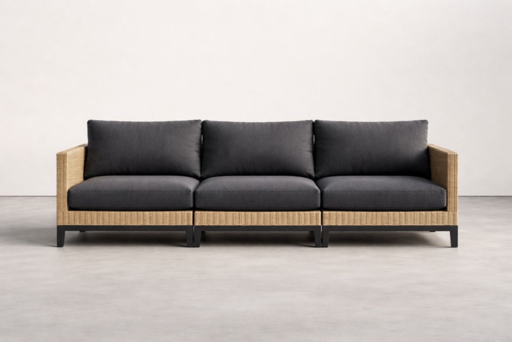 Canapé modulaire extérieur 3 places en aluminium et rotin synthétique avec coussins anthracite