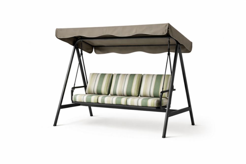 Balancelle de Jardin en Acier avec Coussins en Tissu Rayé