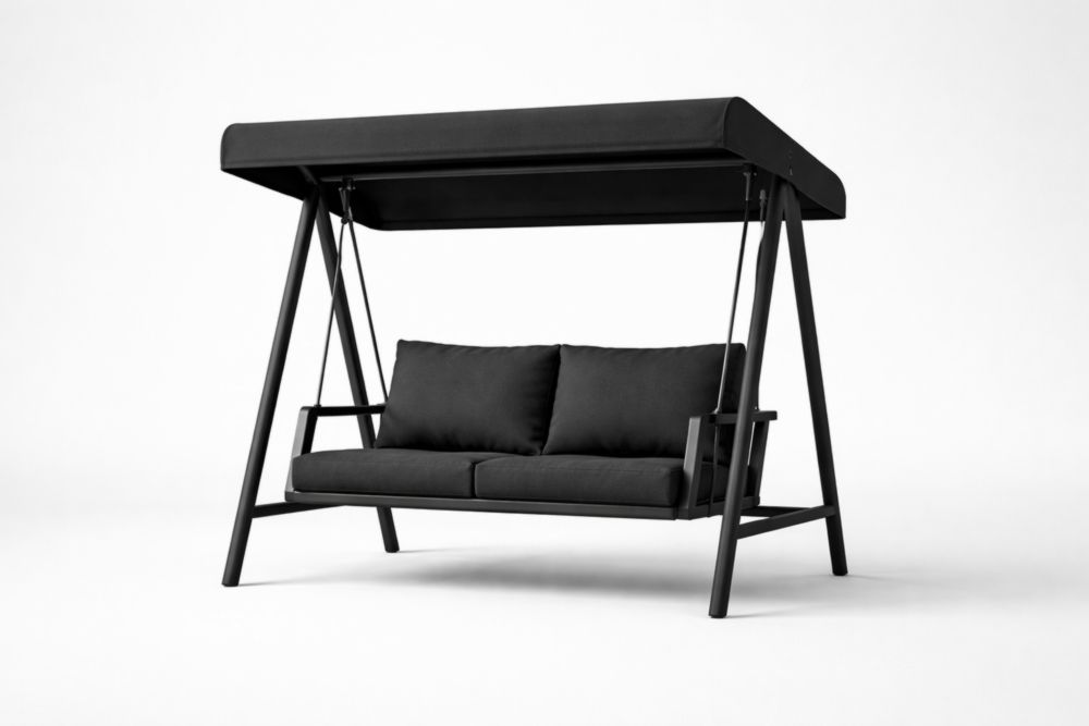 Balancelle 2 places en acier noir avec coussins en polyester