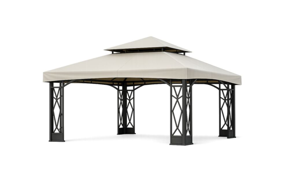 Pavillon Carré en Acier avec Toit en Polyester Beige 300x300 cm(L x l)