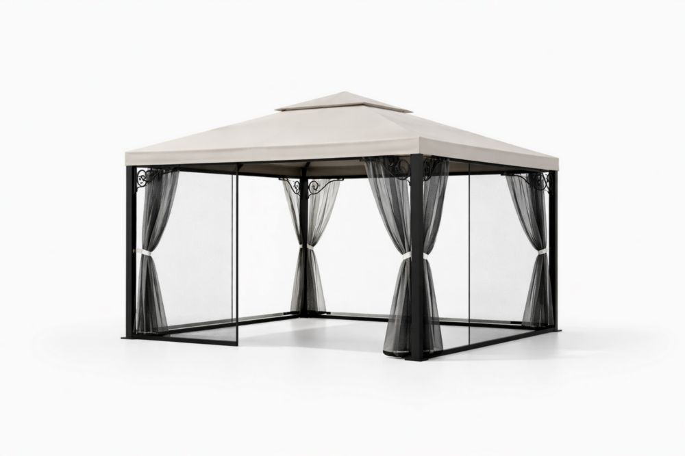 Tonnelle Carrée en Acier avec Double Toit en Polyester Beige 300x300x270 cm(L x l x H)