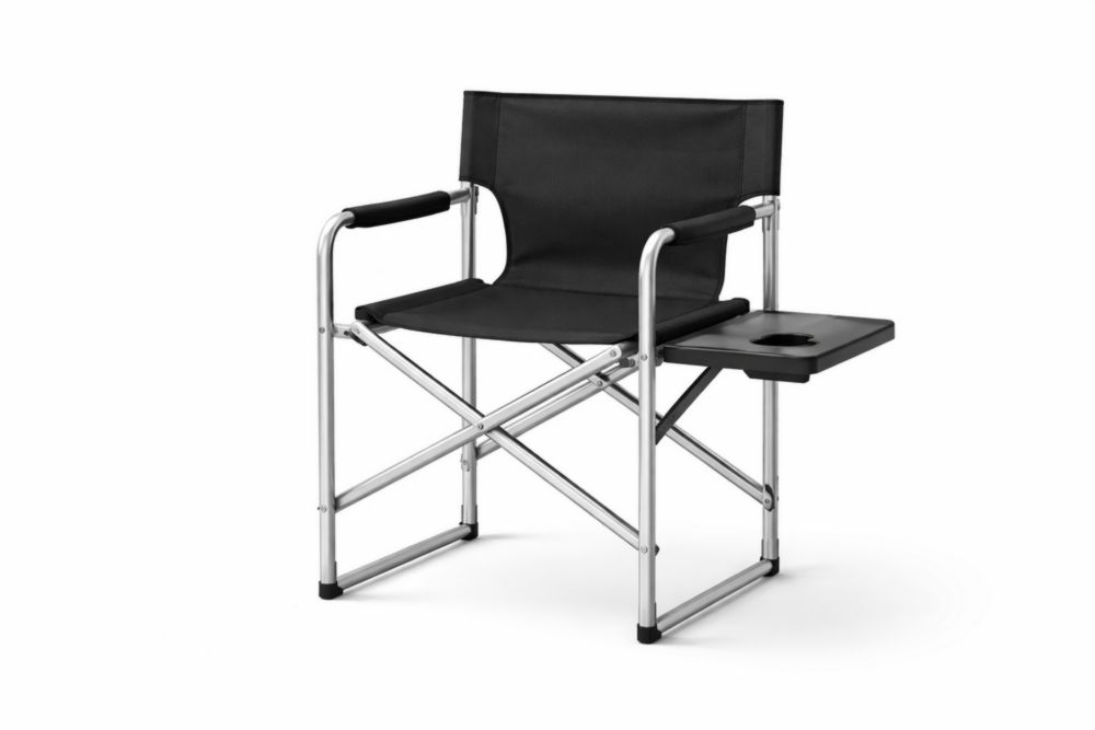 Chaise pliante en aluminium avec plateau et tissu noir