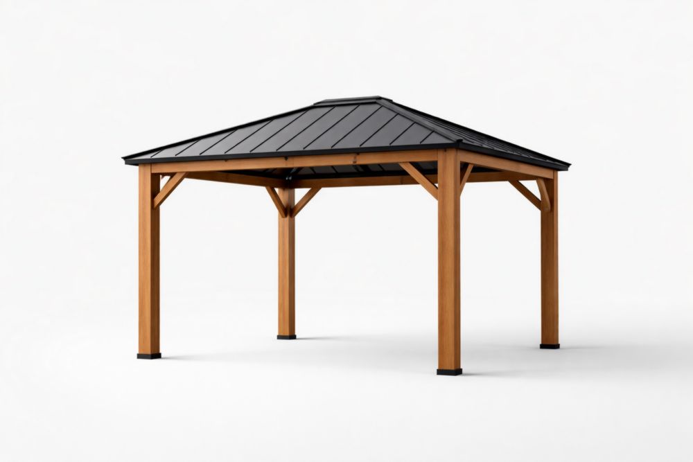 Pavillon de Jardin avec Toit en Acier et Structure en Bois de Cèdre