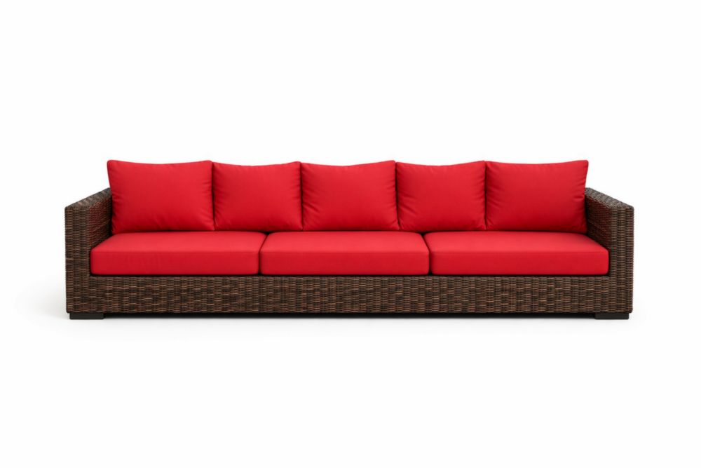 Canapé extérieur en rotin tressé rouge 3 places, Longueur 220 cm