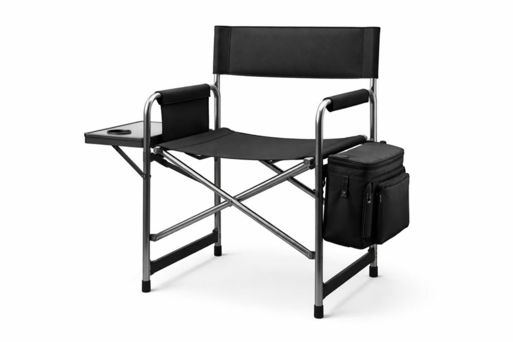 Chaise pliante en acier avec table et rangement Noir