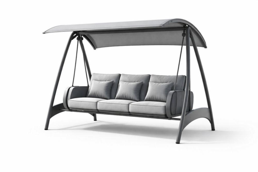 Balancelle extérieure 3 places en acier et coussins gris