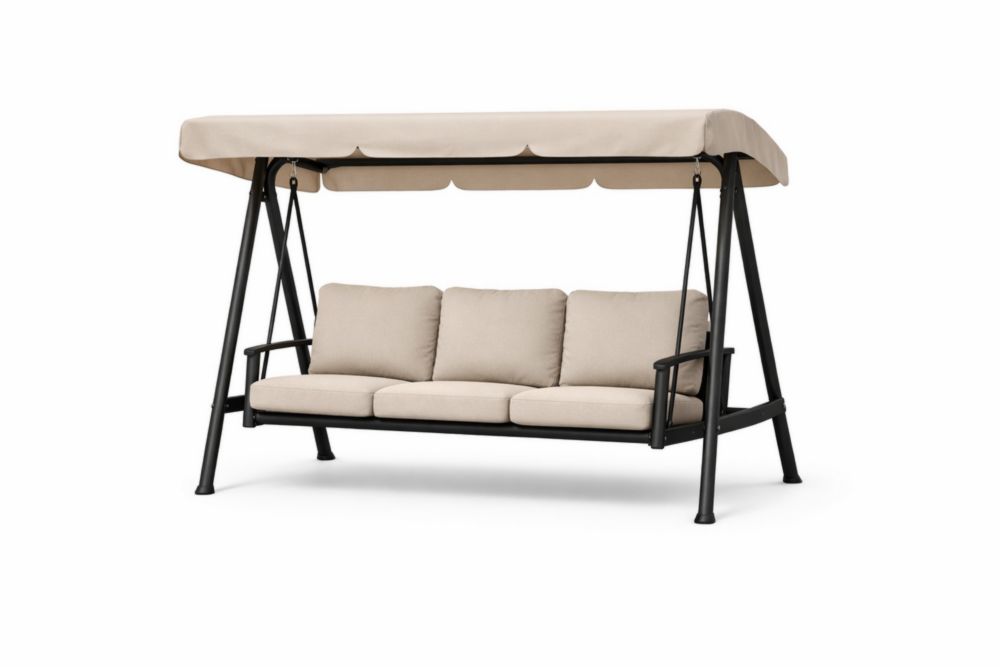 Balancelle de jardin 3 places en acier coussins beige
