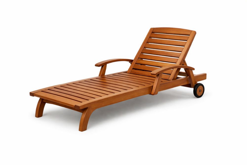 Chaise Longue Bois d'Acacia Réglable avec Roues