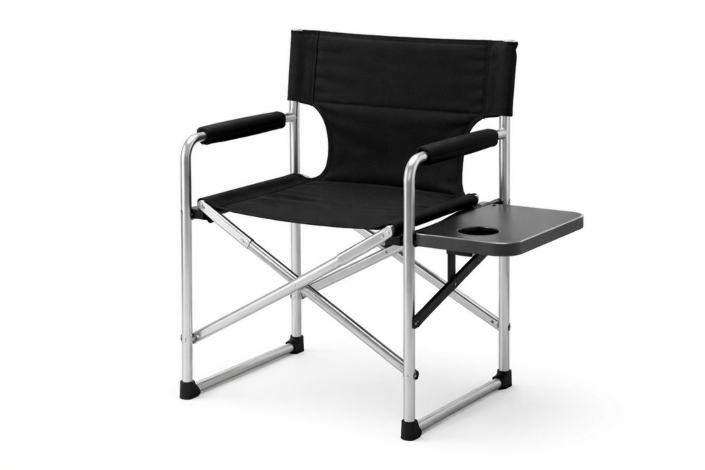 Chaise pliante en aluminium avec plateau et accoudoirs en polyester Noir