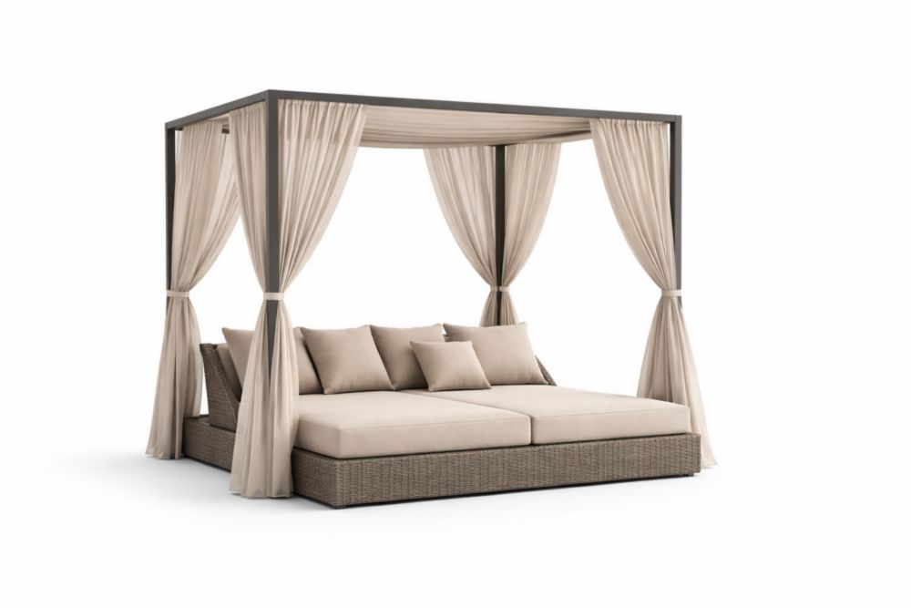 Lit double de jardin avec baldaquin en aluminium beige