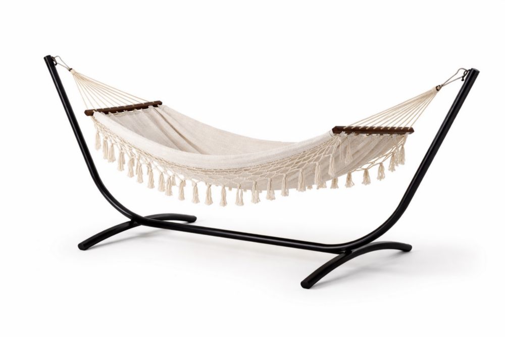 Hamac en toile de coton avec support en acier noir