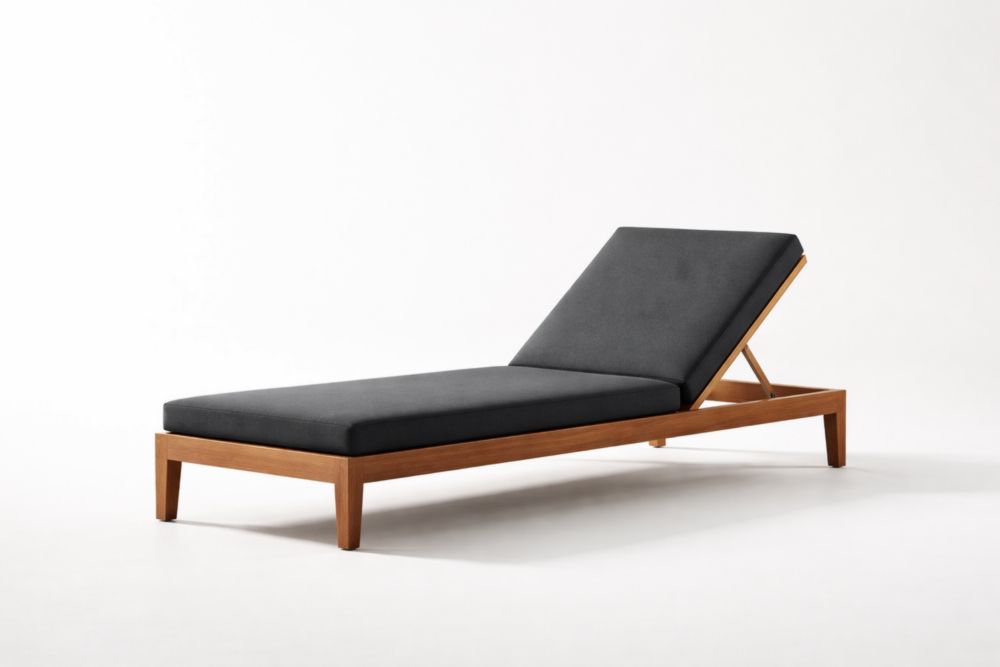 Chaise Longue en Bois d'Acacia et Polyester Gris