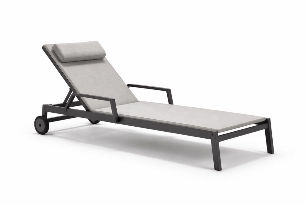 Chaise longue extérieure en aluminium avec coussin en polyester gris