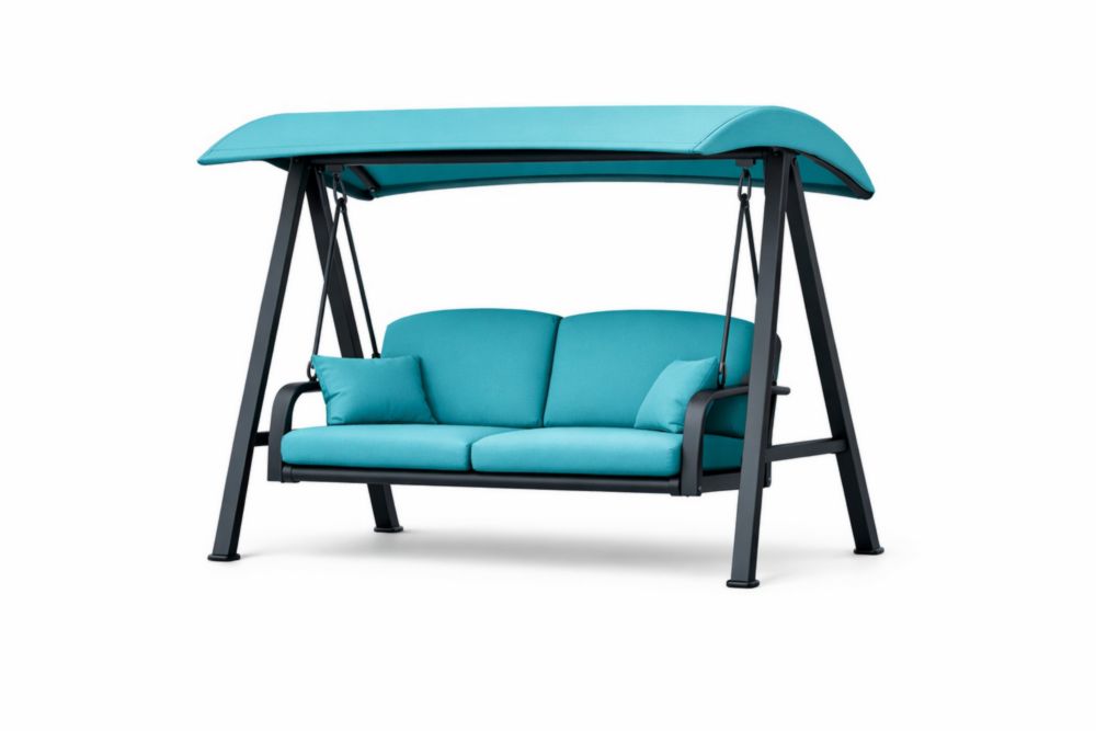 Balancelle de jardin en aluminium deux places, coussins amovibles bleu