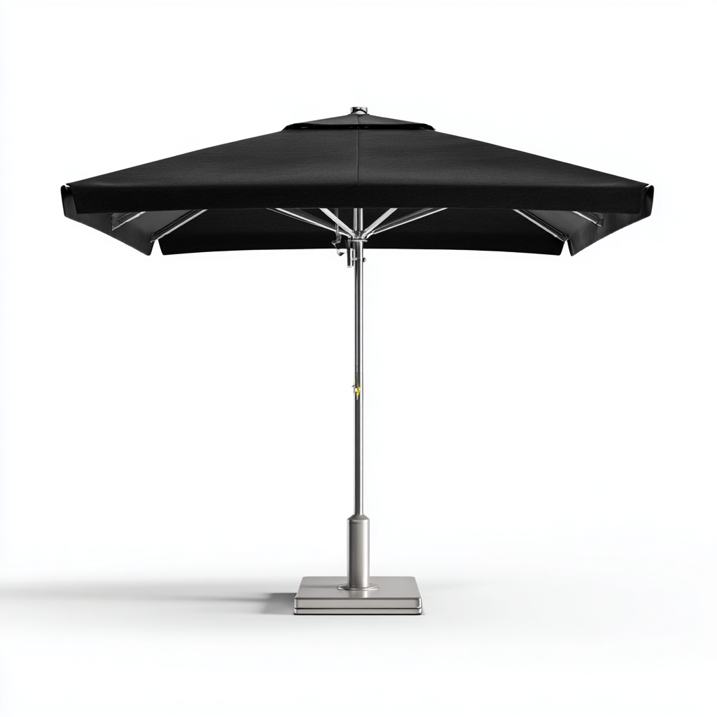 Gartenschirm Industrie-Design 260x260x230 cm Schwarz mit quadratischem Metallstandfuß - robuste Outdoor-Konstruktion-Denuploft